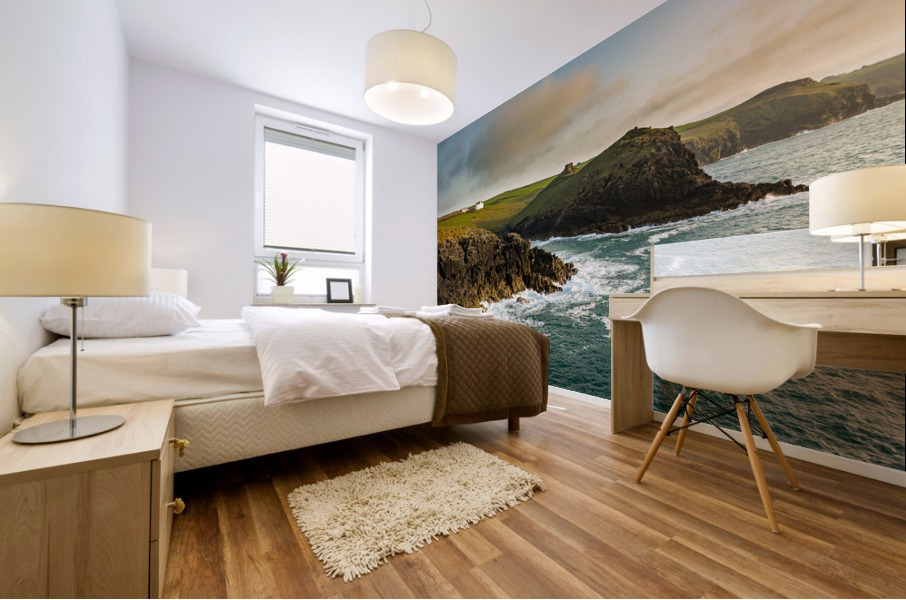 Coastline in late evening sun at Port Quin Mural print