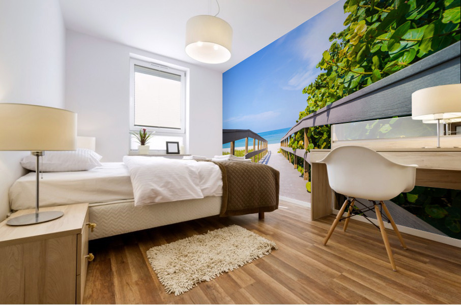 Boardwalk among sea oats to beach in Florida Mural print
