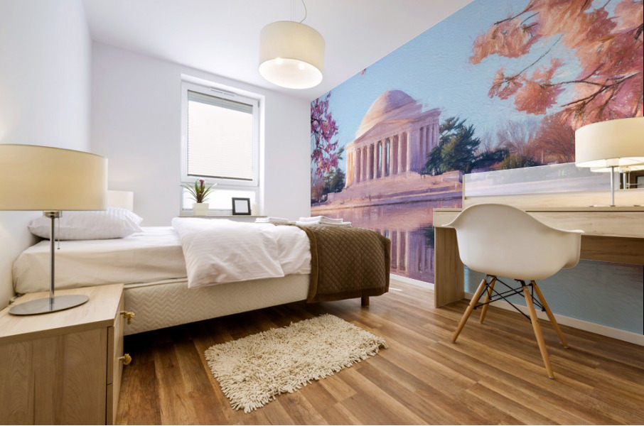 Beautiful early morning Jefferson Memorial cherry blossoms Mural print