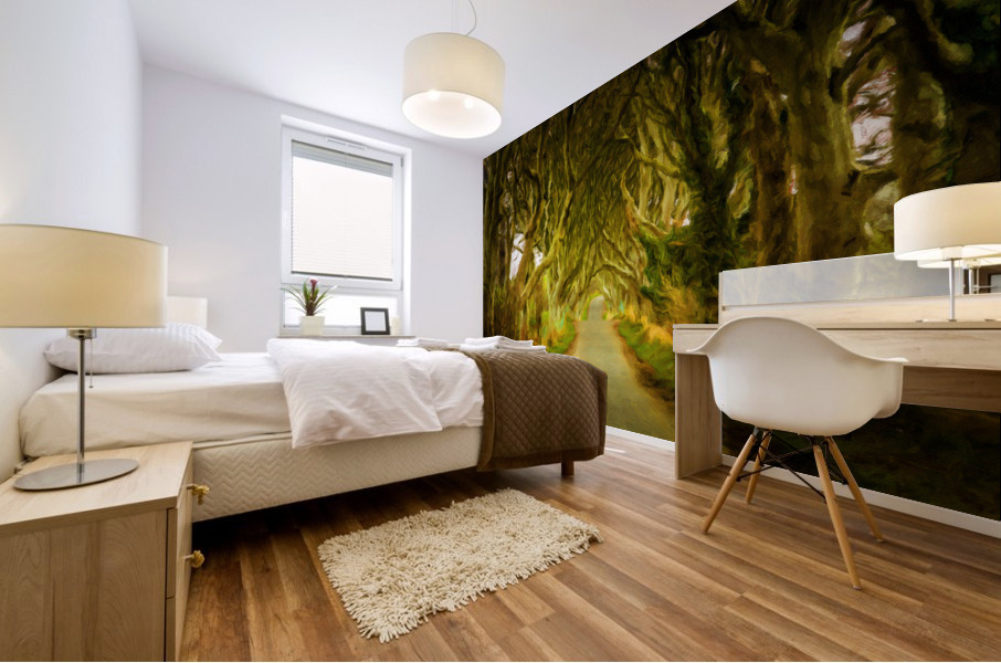 Dark Hedges road through old trees in digital oil Mural print