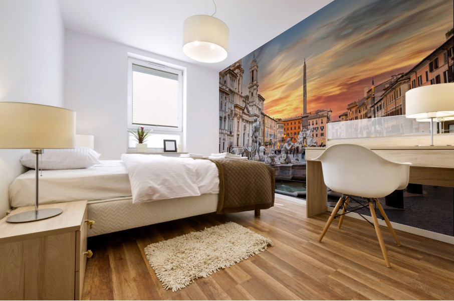 Dusk in famous Piazza Navona in Rome Mural print