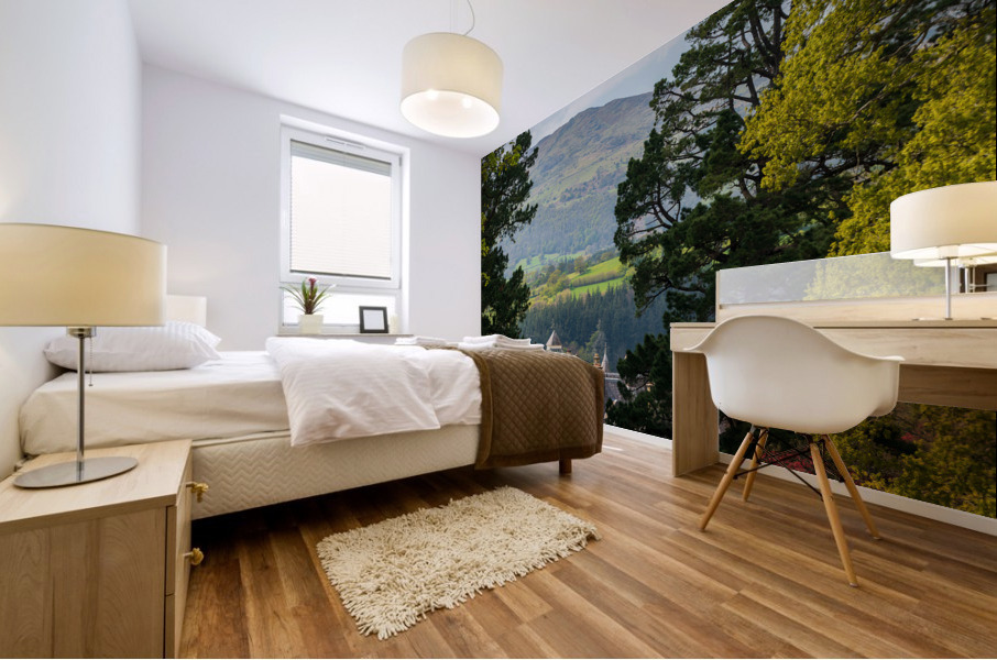 View of the manor house at Bodnant Gardens in North Wales Mural print