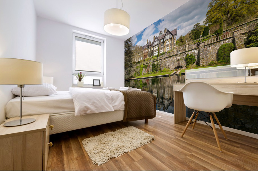 View of the manor house at Bodnant Gardens in North Wales Mural print