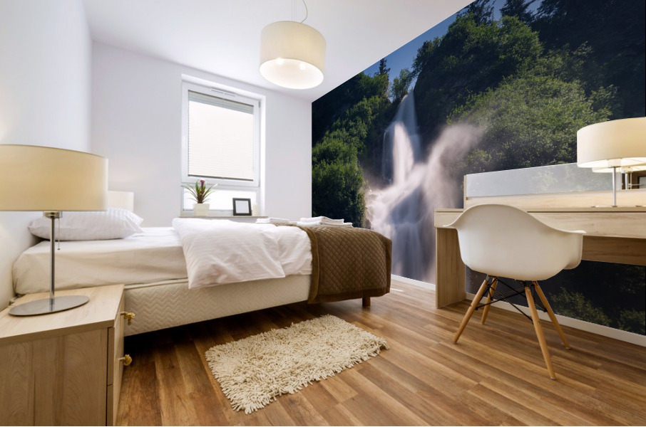 Dramatic waterfall of Bridal Veil Falls in Keystone Canyon Mural print