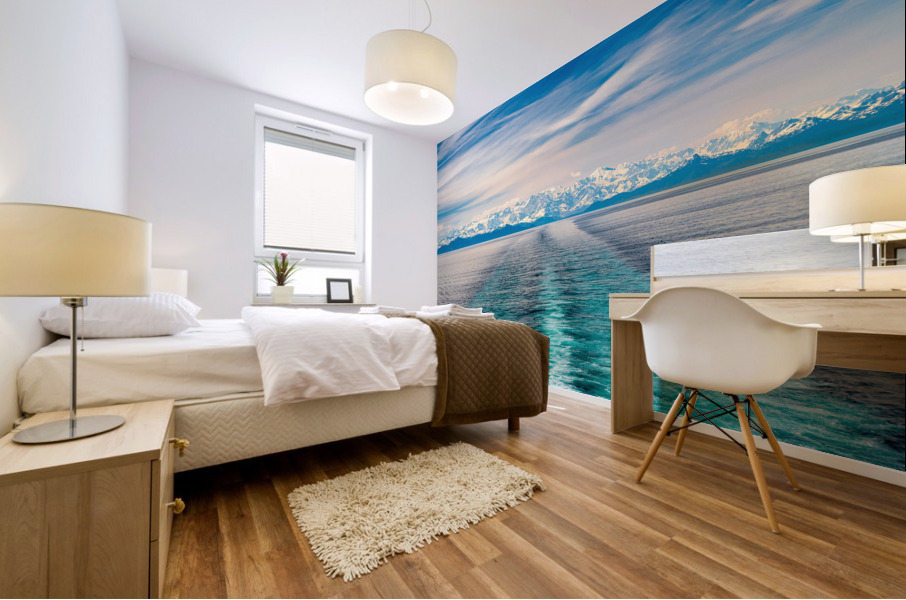 Cruise boat wake leaving Prince William Sound and Valdez Mural print