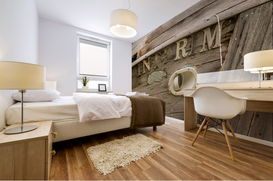 Detail of abandoned fishing boat by ocean at Icy Strait Point Mural print