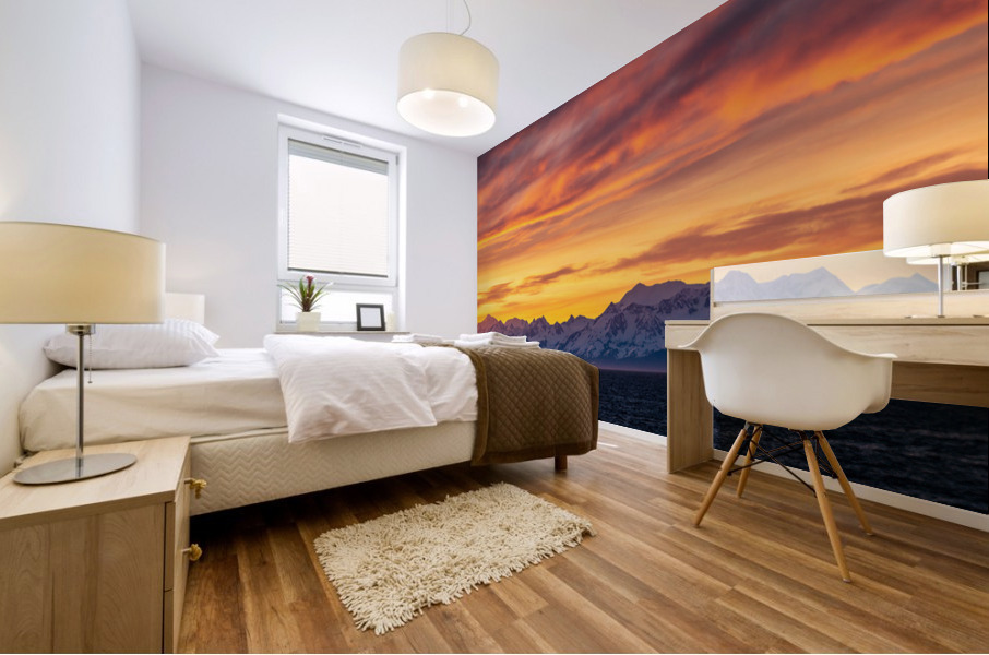 Sunset by Mt Fairweather and the Glacier Bay National Park in Al Mural print