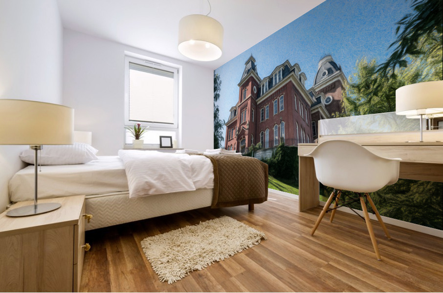 Pencil sketch of Woodburn Hall at WVU in Morgantown Mural print