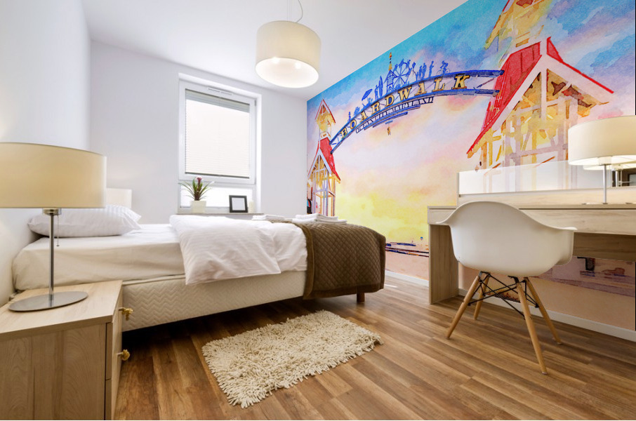 Water color of Ocean City boardwalk at sunrise Mural print