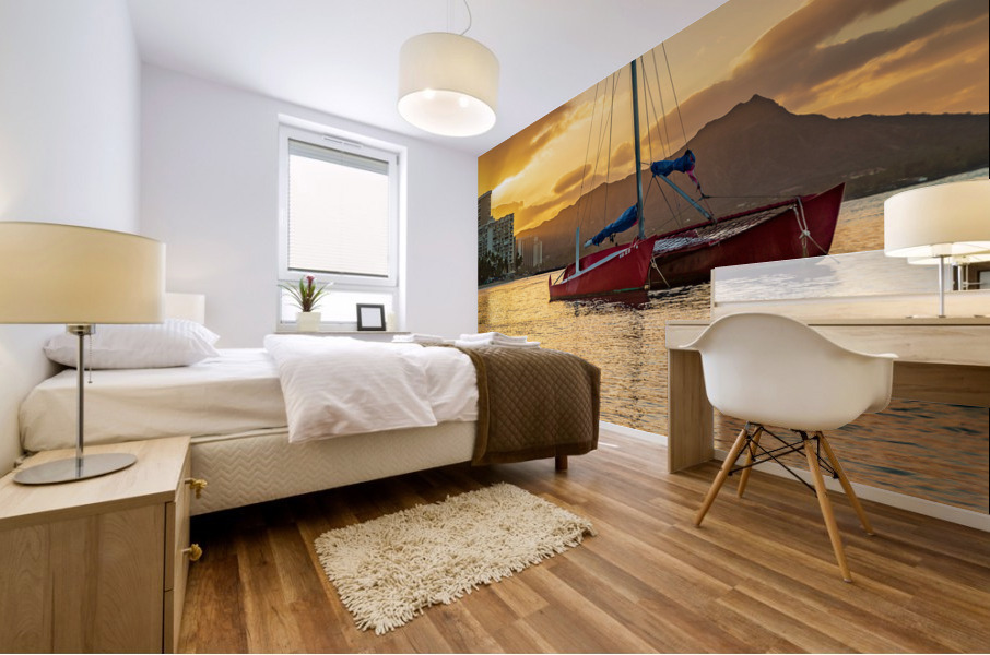 Sunrise over Diamond Head from Waikiki Hawaii Mural print