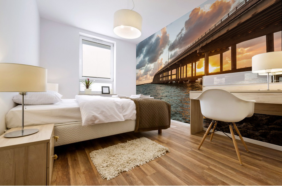 Dawn view of Rickenbacker bridge in Miami Mural print