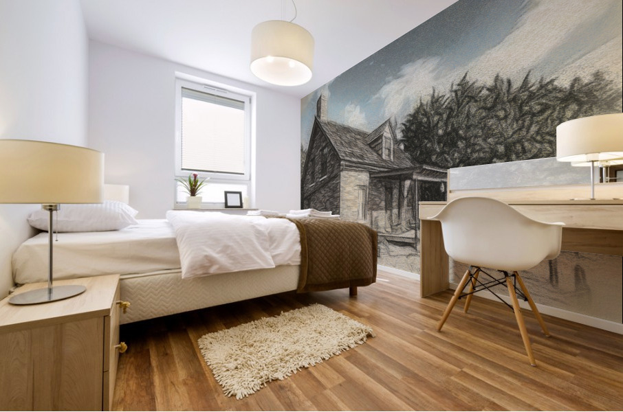 Charcoal drawing of Lighthouse keeper house Bill Baggs Mural print