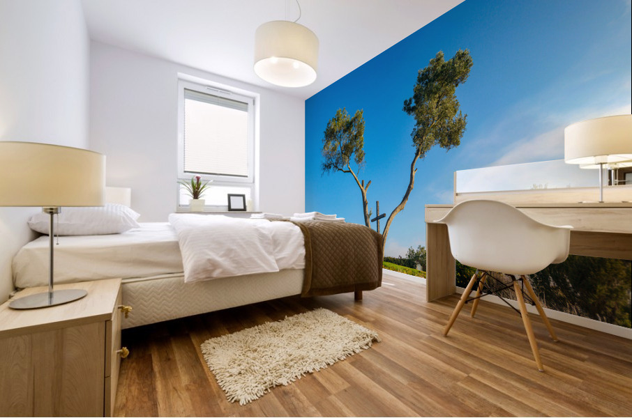 Serra Cross in Ventura California between trees Mural print