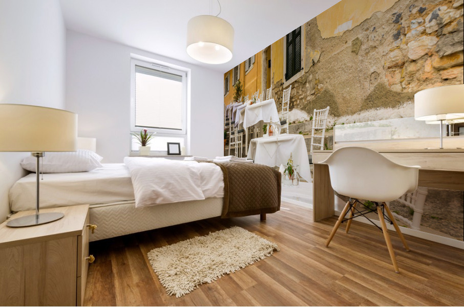 Small empty taverna in Old Town Corfu Mural print