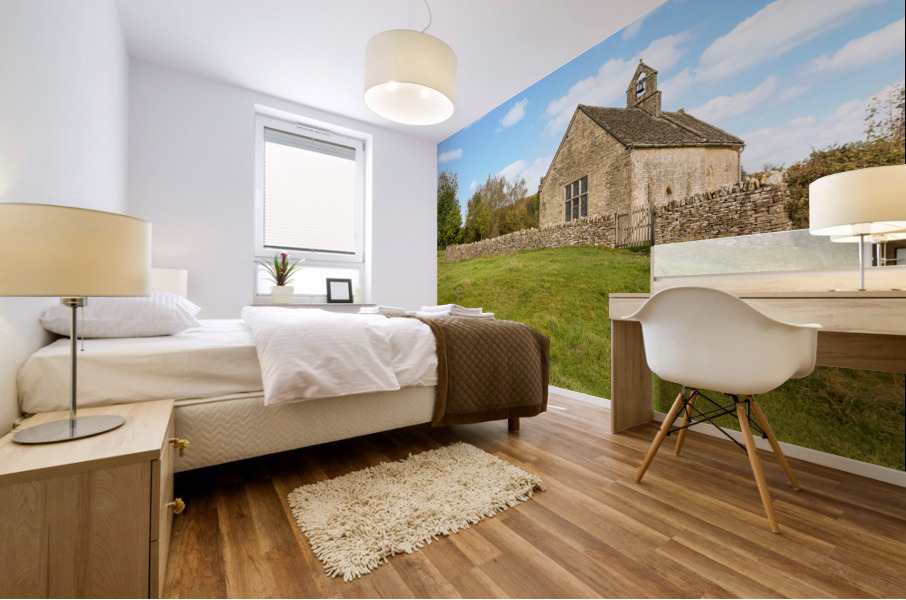 Exterior of St Oswald parish church Widford Mural print