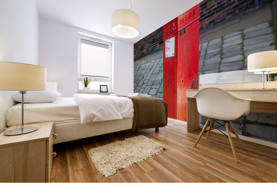 Victoria era red post office mailbox in street Mural print