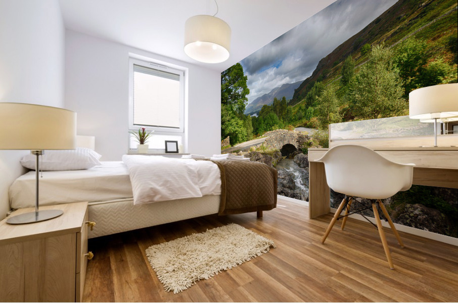 Ashness Bridge over small stream in Lake District Mural print