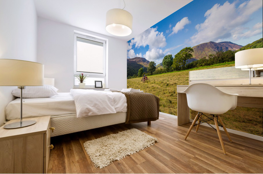 Antique tractor and threshing machine in England Mural print