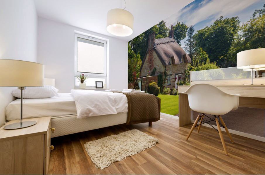 Old cotswold stone house in Honington Mural print