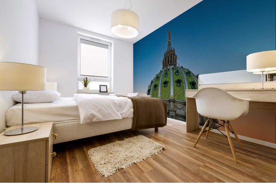 Sun sets behind the ornate dome of Pennyslvania State Capitol Mural print