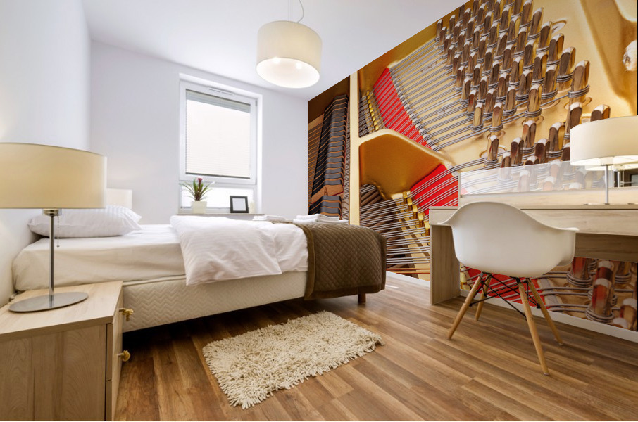 Interior of grand piano with strings Mural print