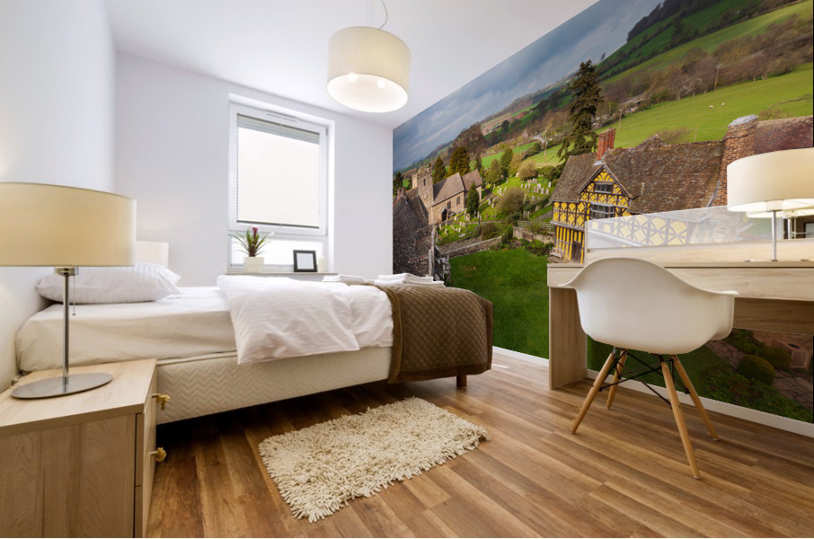 Stokesay Castle in Shropshire on cloudy day Mural print