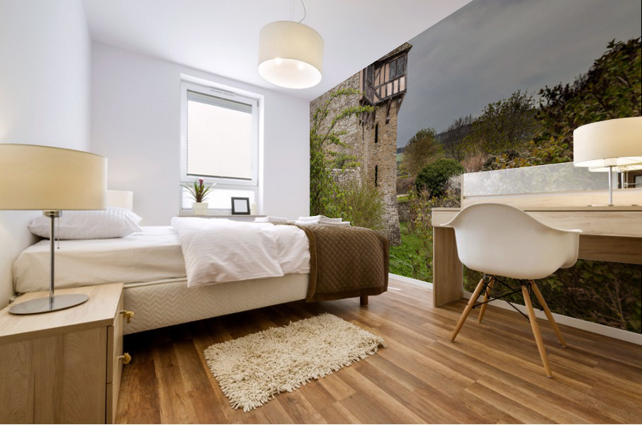 Stokesay Castle in Shropshire on cloudy day Mural print