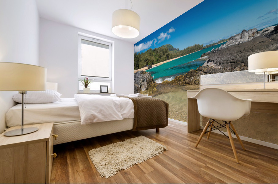 Lumahai Beach Kauai with waves flowing into pool Mural print