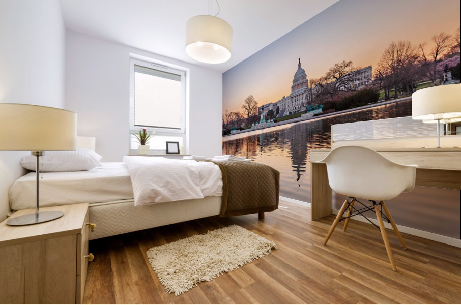 Dawn behind the dome of the Capitol in DC Mural print