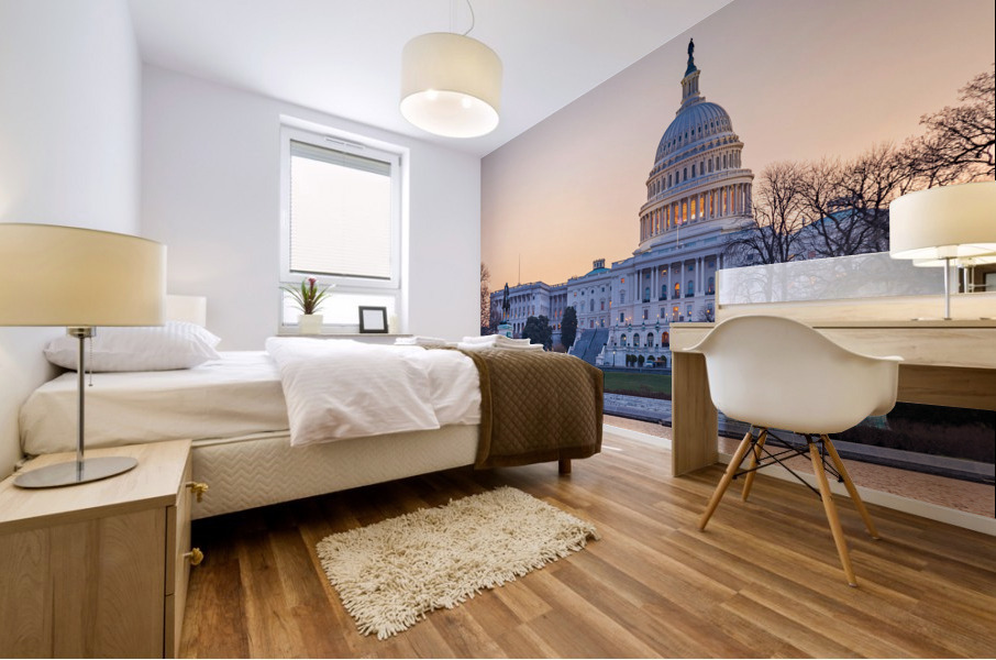 Sunrise behind the dome of the Capitol Mural print