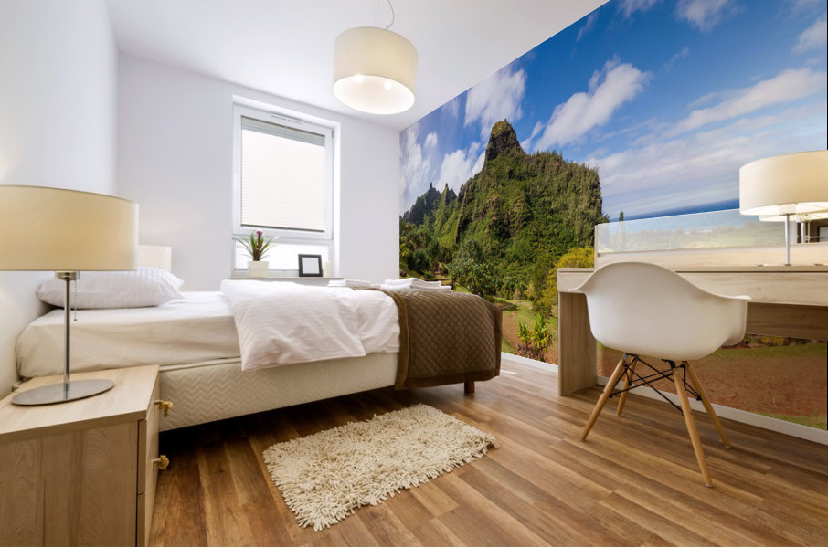 Jagged peaks above Lumahuli gardens Mural print