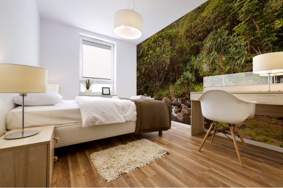 Jagged peaks above Lumahuli gardens Mural print