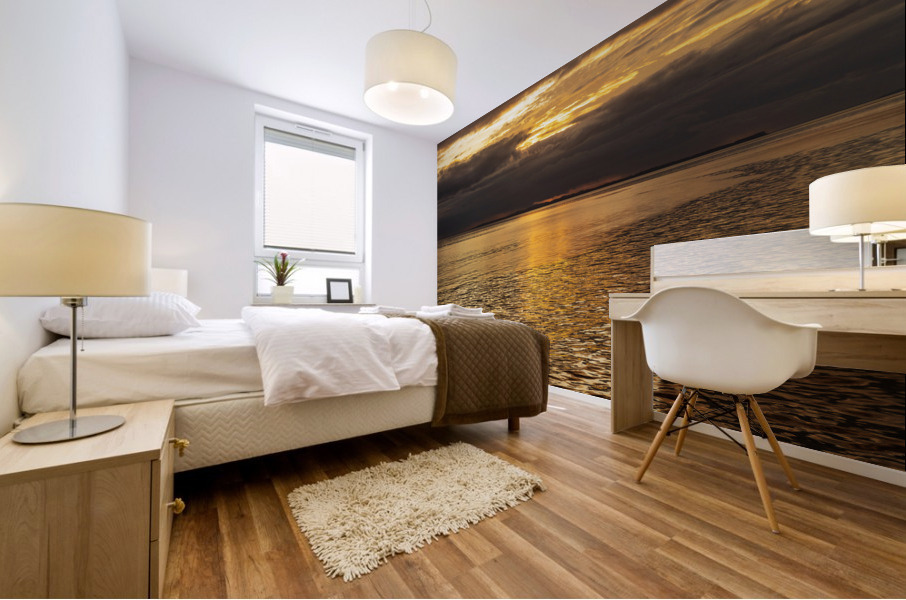 Golden sunset on a cruise on a calm Pacific ocean Mural print