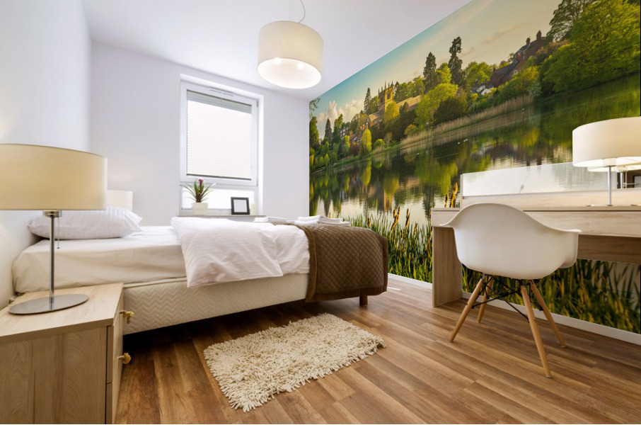 View across the Mere to the town of Ellesmere in Shropshire Mural print