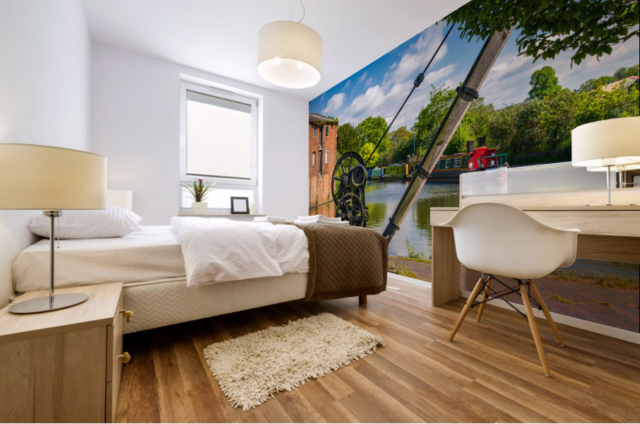 Colorful canal narrowboats in Ellesmere in Shropshire Mural print