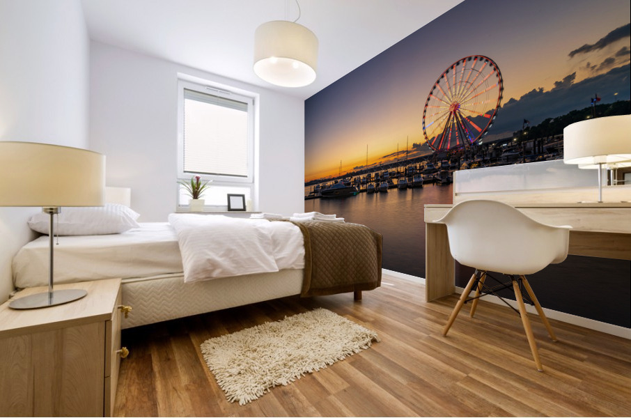 Ferris wheel at National Harbor at sunset Mural print