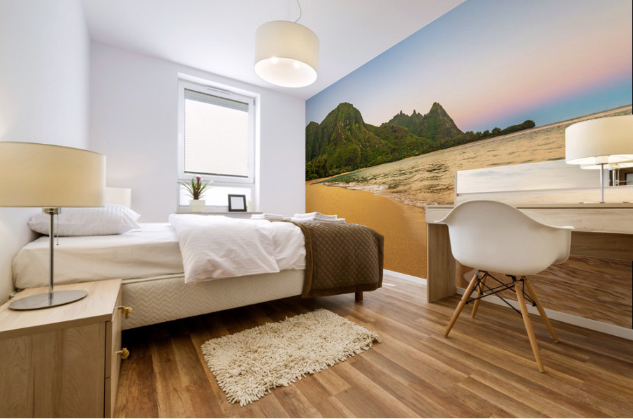 Early morning sunrise over Tunnels Beach on Kauai in Hawaii Mural print