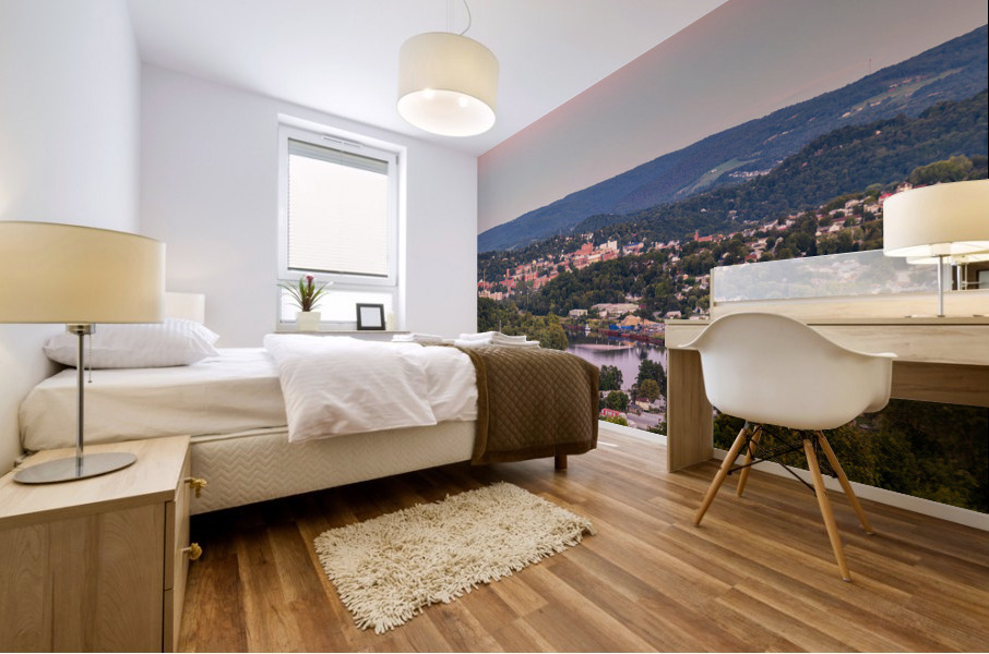 Sunset lights the sky above Morgantown in West Virginia Mural print