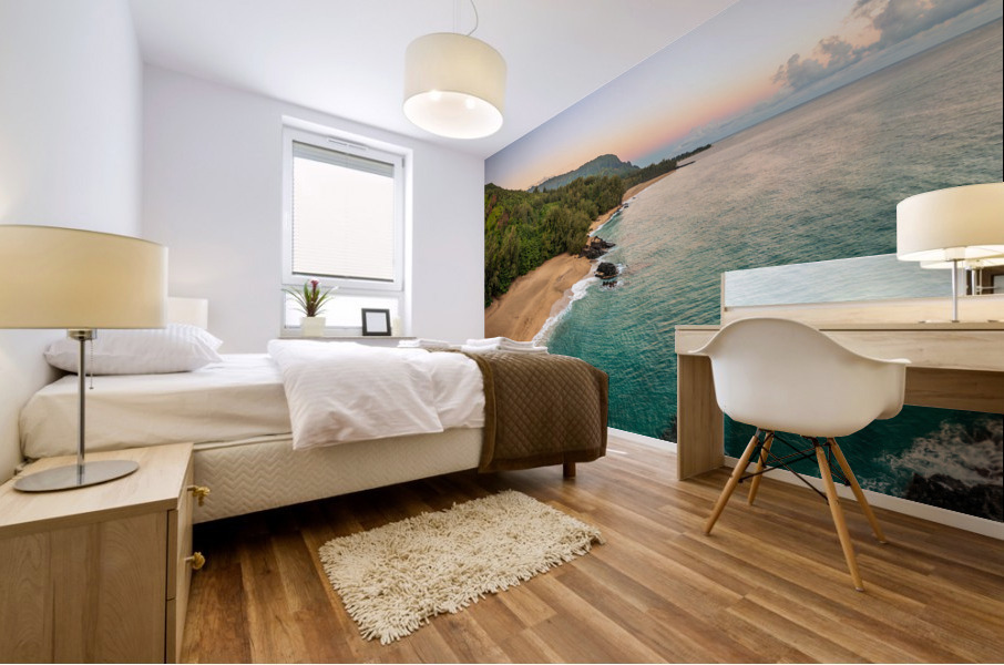 Aerial beach view of Lumahai Beach on the north shore of Kauai Impression murale