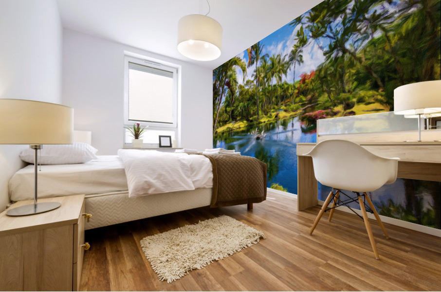 Oil painting of lagoon in the Na Aina Kai sculpture garden Mural print