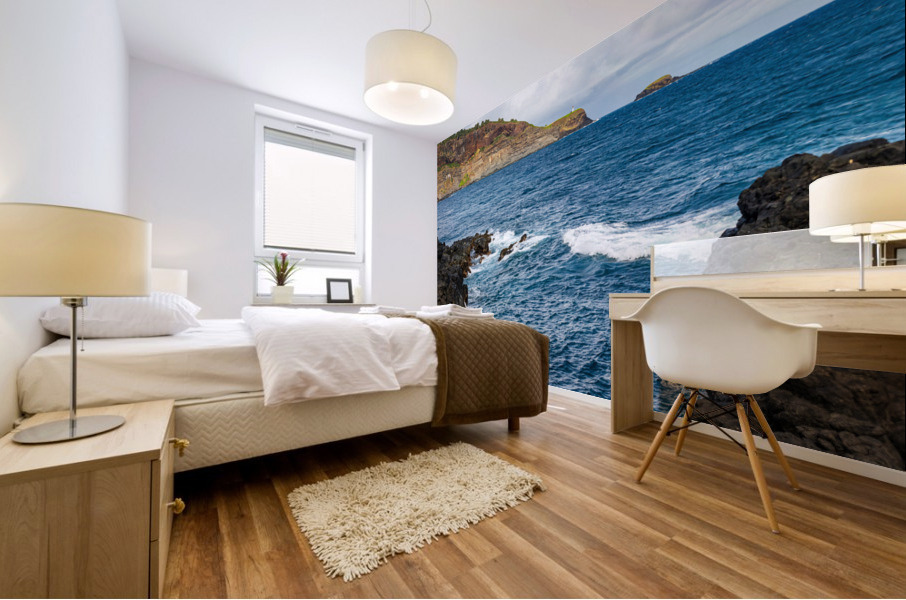 Kilauae lighthouse on headland seen from Mokolea Point Mural print