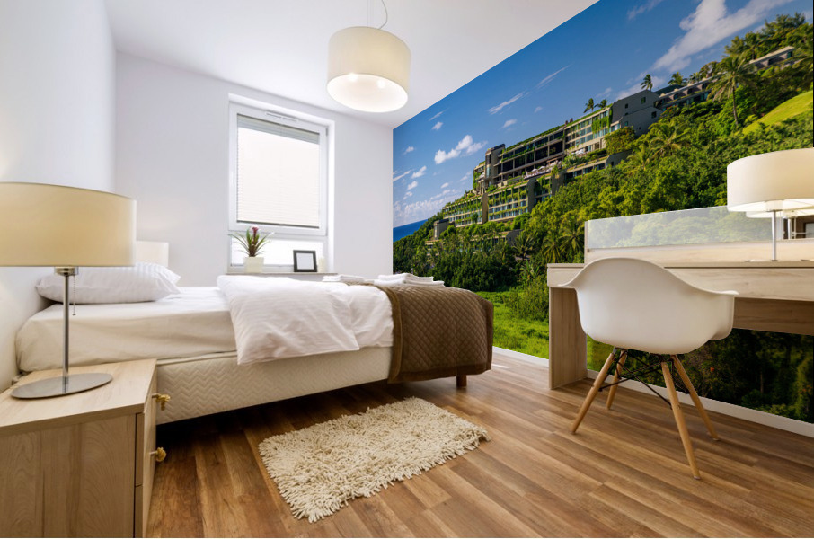 Hotel nestling in the hillside on Hanalei bay on Kauai Mural print