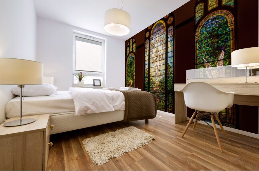 Three beautiful Tiffany stained glass windows from 1896 Mural print