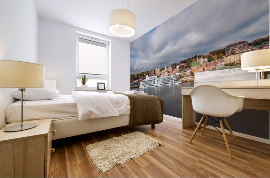 Cityscape of Burlington in Iowa from the Mississippi river Mural print