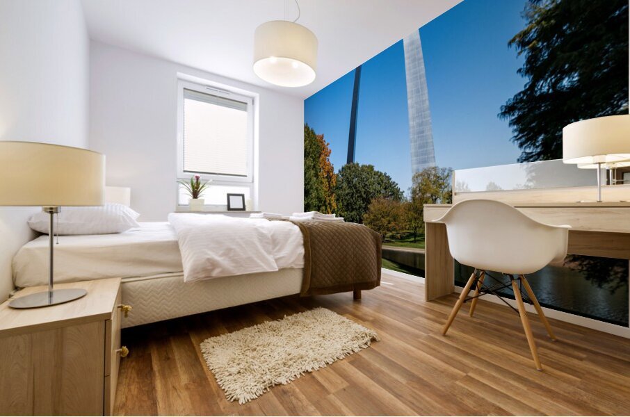 Gateway Arch of St Louis Missouri from the park and lake Mural print