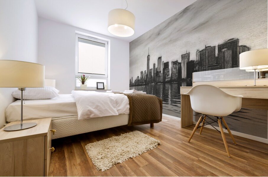 Charcoal drawing of the Manhattan Skyline Mural print