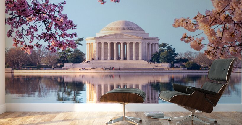Beautiful early morning Jefferson Memorial with Cherry blossoms Wall Murals