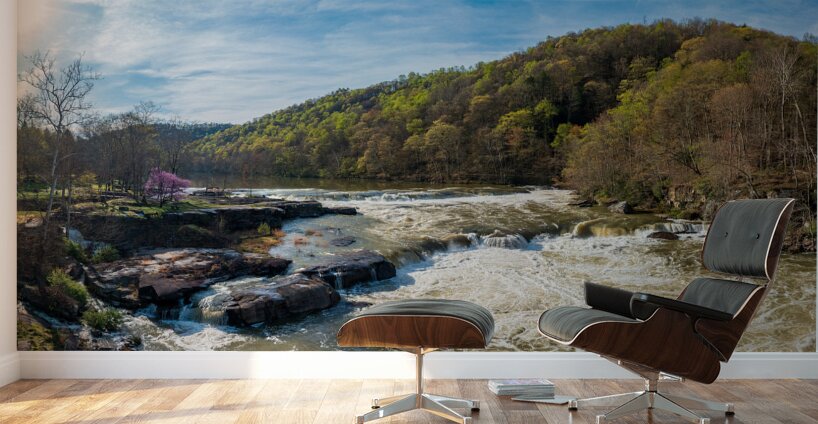 Panorama of flooded Valley Falls on a bright spring morning Wall Murals