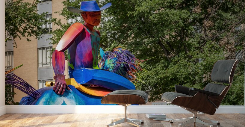 Tracking the end of the rainbow scuplture of cowboy on horse in  Wall Murals