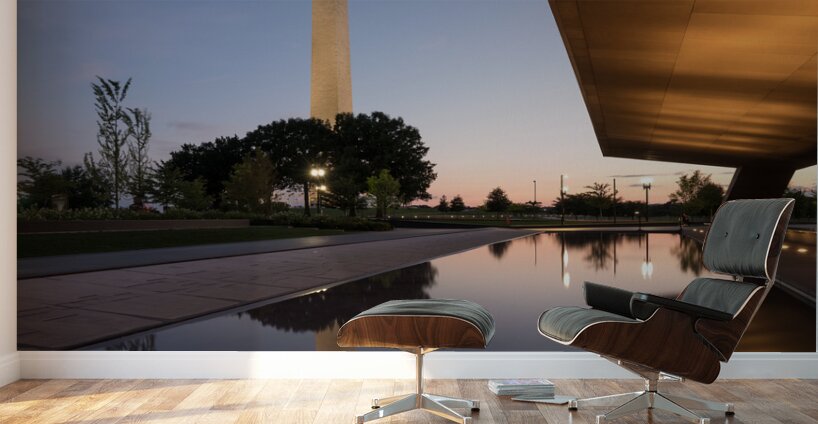Reflection of Washington in reflecting pool at sunset Wall Murals